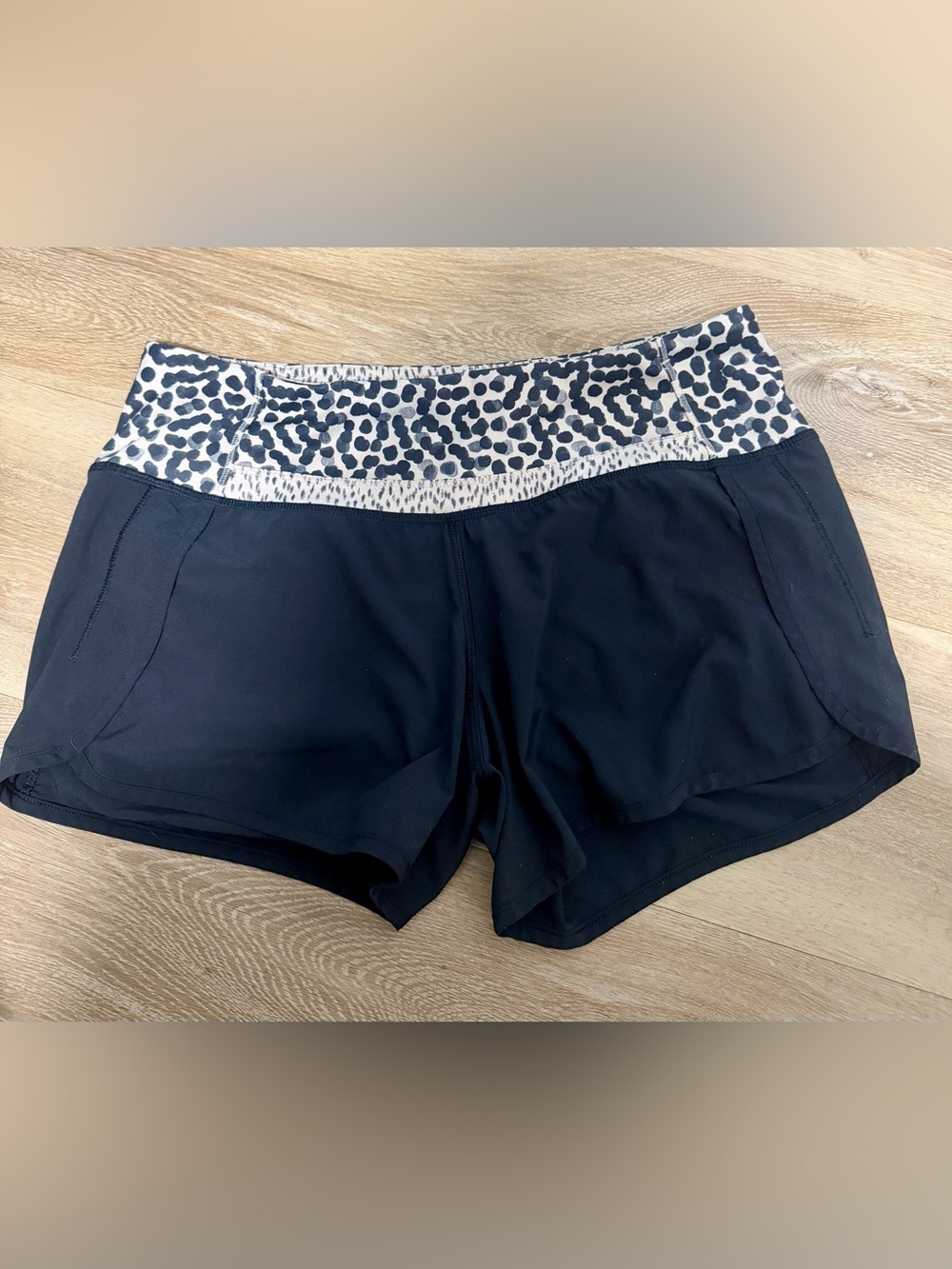 lululemon athletica Black Shorts with White and Black Leopard Waistband